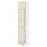 METOD High cabinet with shelves/3 doors, white/Voxtorp high-gloss light beige, 40x41x200 cm