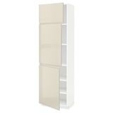 METOD High cabinet with shelves/3 doors, white/Voxtorp high-gloss light beige, 60x41x200 cm