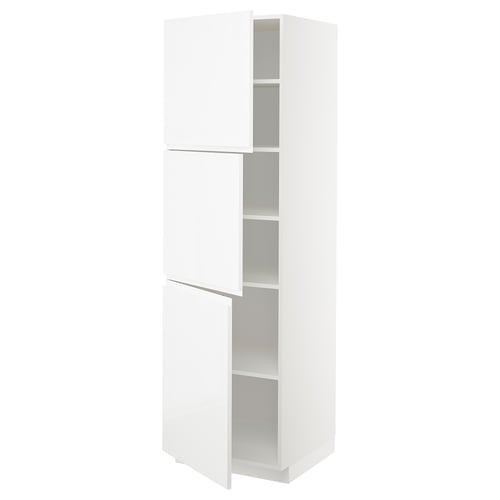 METOD white kitchen cabinet, glossy finish, square shape, two doors, adjustable shelves.