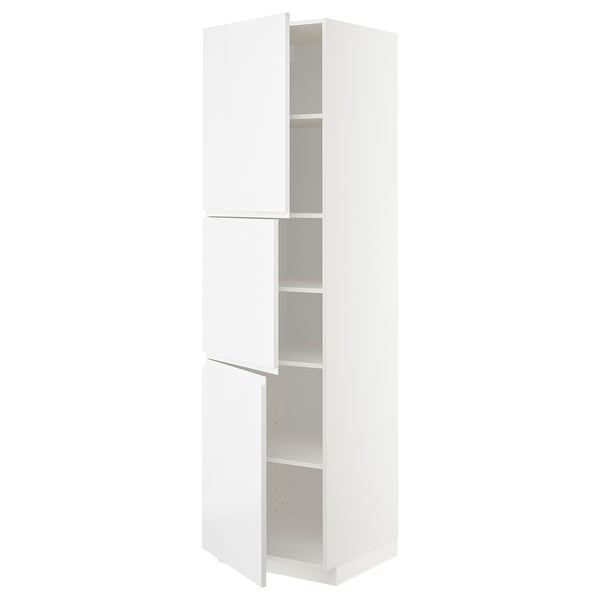 METOD High cabinet with shelves/3 doors, white/Voxtorp high-gloss/white, 60x60x220 cm