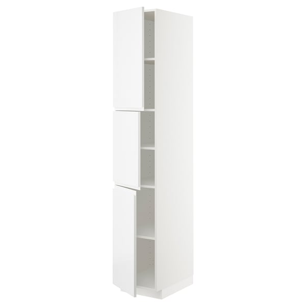 METOD High cabinet with shelves/3 doors, white/Voxtorp high-gloss/white, 40x60x220 cm