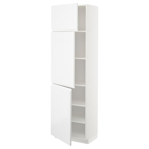 METOD High cabinet with shelves/3 doors, white/Voxtorp high-gloss/white, 60x41x200 cm