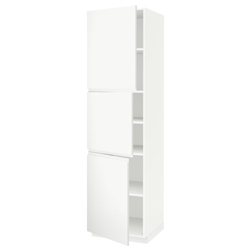 A white METOD kitchen cabinet with minimalist design and integrated handles.