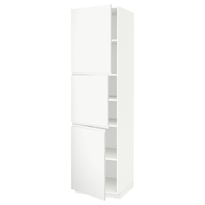 METOD High cabinet with shelves/3 doors, white/Voxtorp matt white, 60x60x220 cm