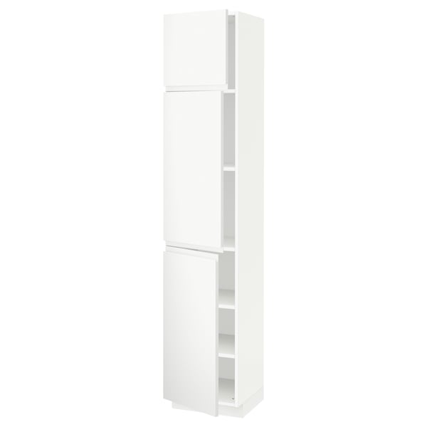 METOD High cabinet with shelves/3 doors, white/Voxtorp matt white, 40x41x200 cm