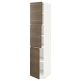 METOD High cabinet with shelves/3 doors, white/Voxtorp walnut effect, 40x60x200 cm