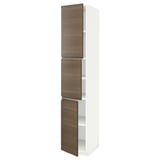 METOD High cabinet with shelves/3 doors, white/Voxtorp walnut effect, 40x60x220 cm