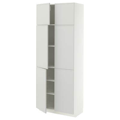 METOD High cabinet with shelves/4 doors, white/Aspudden light grey, 80x41x200 cm