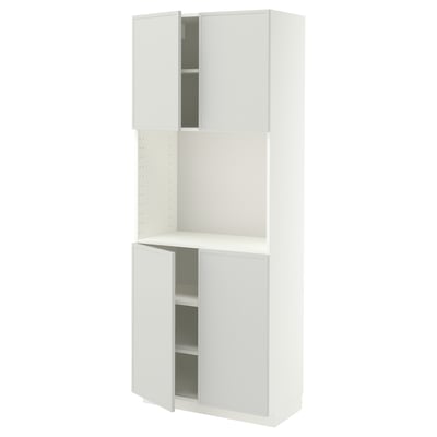METOD High cabinet with shelves/4 doors, white/Aspudden light grey, 80x41x200 cm