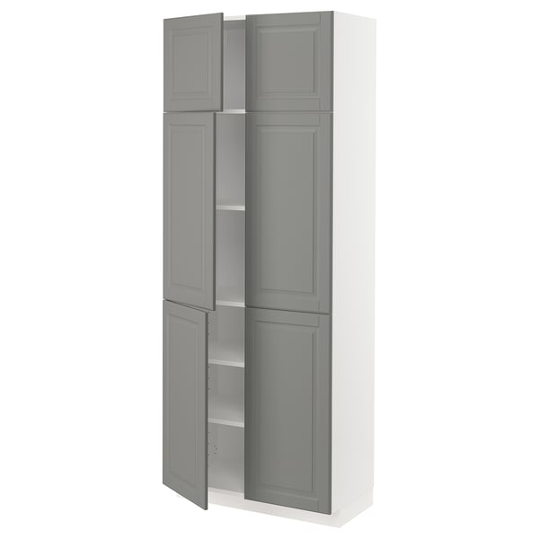 METOD High cabinet with shelves/4 doors, white/Bodbyn grey, 80x41x200 cm