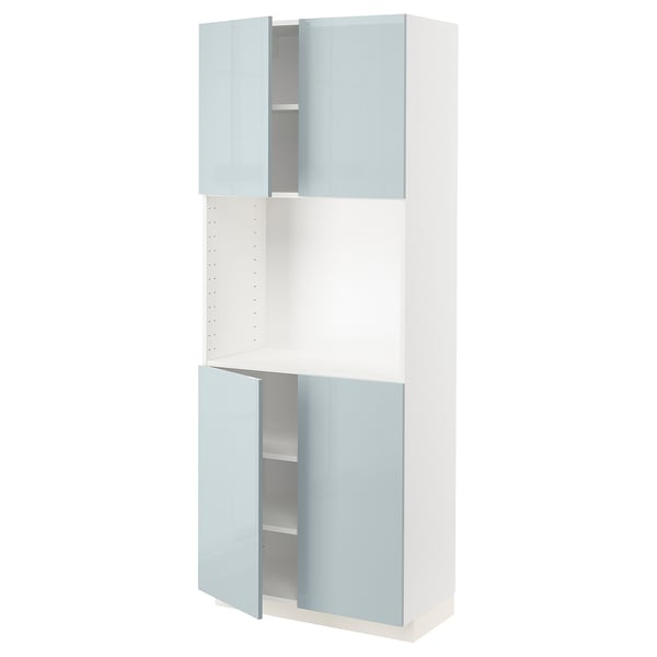 METOD High cabinet with shelves/4 doors, white/Kallarp light grey-blue, 80x41x200 cm
