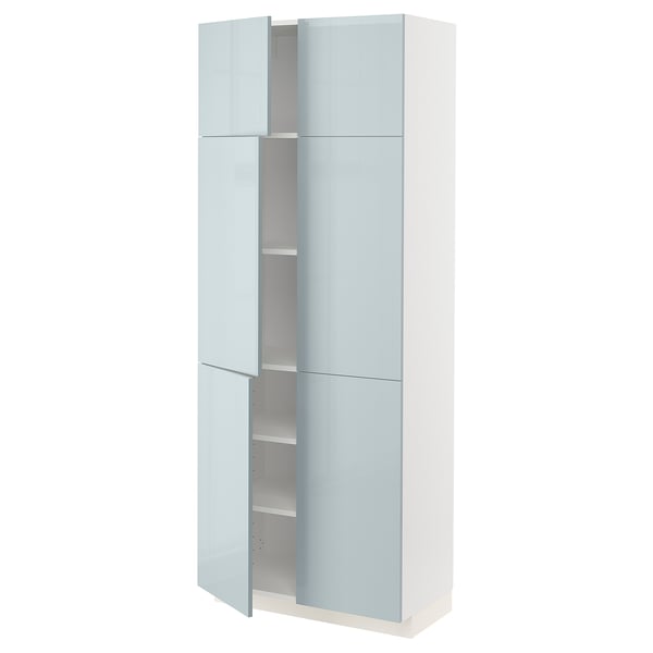 METOD High cabinet with shelves/4 doors, white/Kallarp light grey-blue, 80x41x200 cm