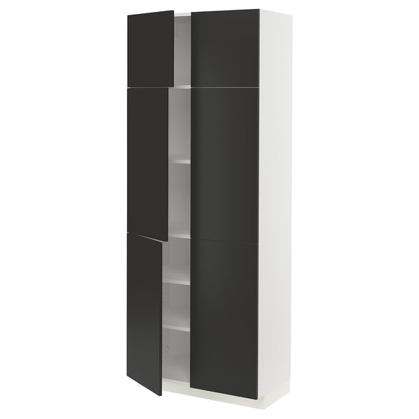 METOD High cabinet with shelves/4 doors, white/Nickebo matt anthracite, 80x41x200 cm