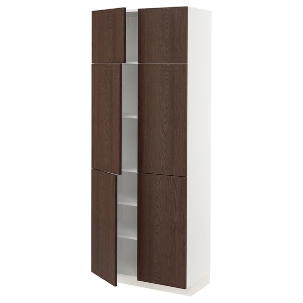 METOD High cabinet with shelves/4 doors, white/Sinarp brown, 80x41x200 cm