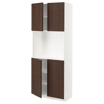 METOD High cabinet with shelves/4 doors, white/Sinarp brown, 80x41x200 cm