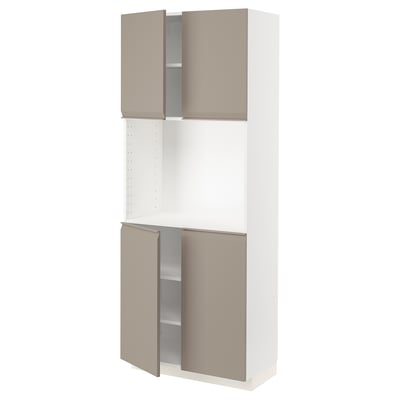 METOD High cabinet with shelves/4 doors, white/Upplöv matt dark beige, 80x41x200 cm