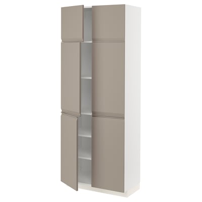 METOD High cabinet with shelves/4 doors, white/Upplöv matt dark beige, 80x41x200 cm