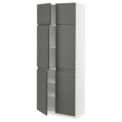METOD kitchen cabinet, dark grey, white shelves, tall, modern design.