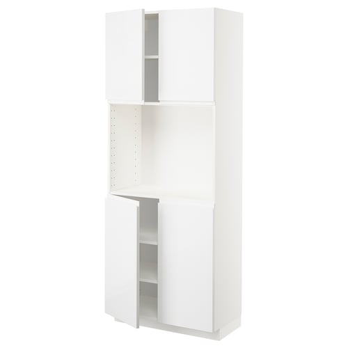 White gloss METOD kitchen unit with open compartments and adjustable shelves