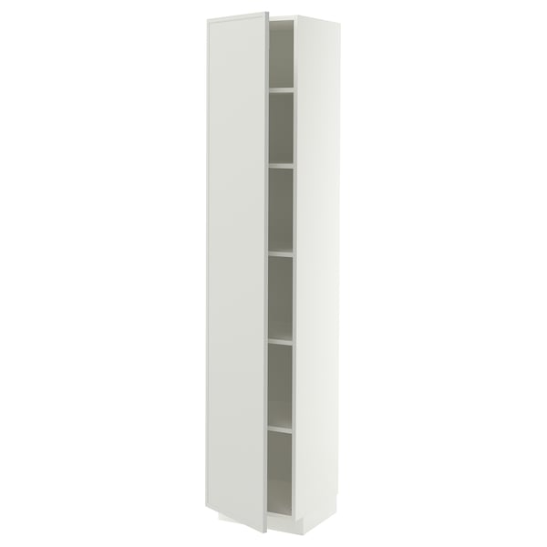 METOD High cabinet with shelves, white/Aspudden light grey, 40x41x200 cm
