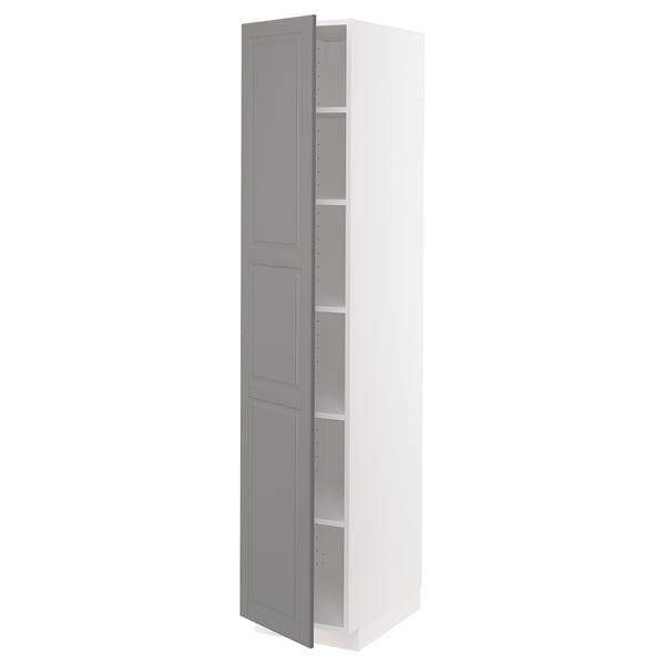 METOD High cabinet with shelves, white/Bodbyn grey, 40x60x200 cm