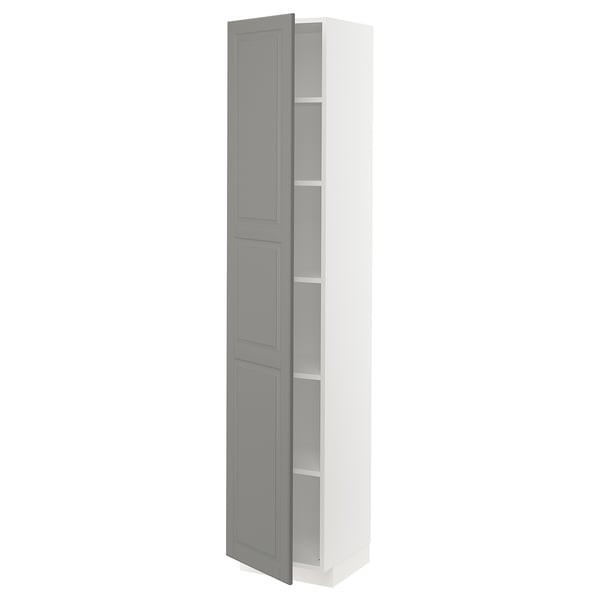 METOD High cabinet with shelves, white/Bodbyn grey, 40x41x200 cm