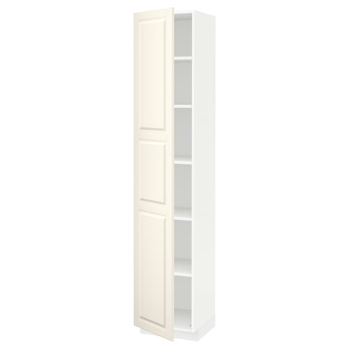 White ikea METOD kitchen cabinet with off-white bodbyn door, adjustable shelf, and traditional design.