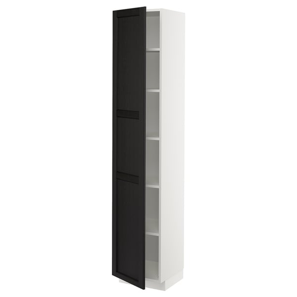 METOD High cabinet with shelves, white/Lerhyttan black stained, 40x41x200 cm