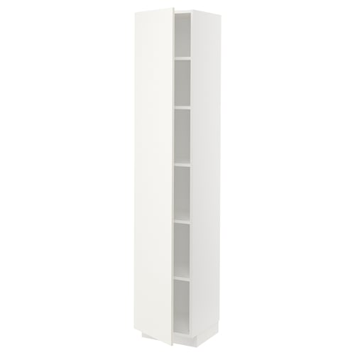 A white METOD tall kitchen cabinet with adjustable shelves.