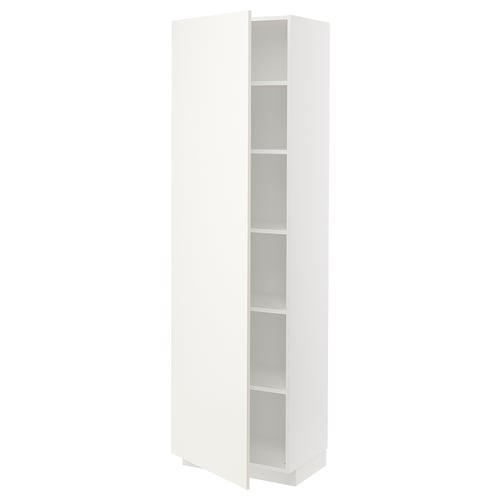 White METOD kitchen cabinet, slim, tall with 3 shelves, modern and minimalist design.