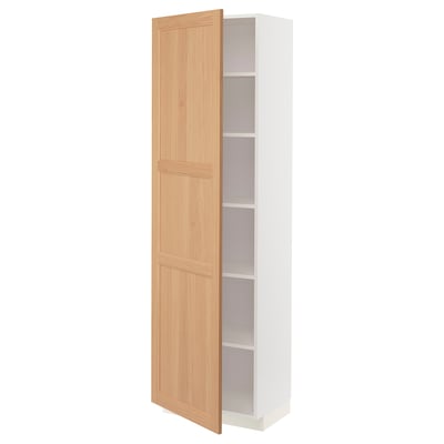 METOD High cabinet with shelves, white/Vedhamn oak, 60x41x200 cm