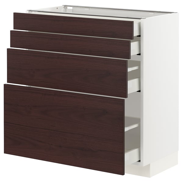 METOD / MAXIMERA Base cab 4 frnts/4 drawers, white Askersund/dark brown ash effect, 80x41x80 cm