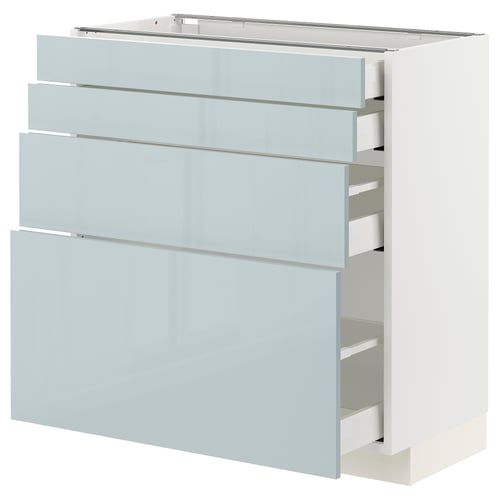 Modern kitchen unit, METOD, grey-blue, four drawers, sleek design, glossy finish, seamless drawer glide.