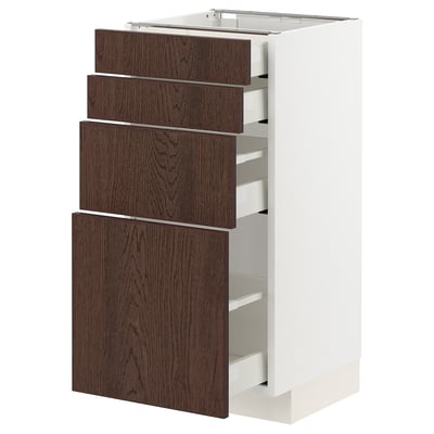 METOD / MAXIMERA Base cab 4 frnts/4 drawers, white/Sinarp brown, 40x41x80 cm