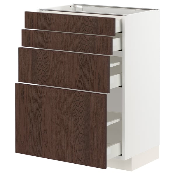 METOD / MAXIMERA Base cab 4 frnts/4 drawers, white/Sinarp brown, 60x41x80 cm