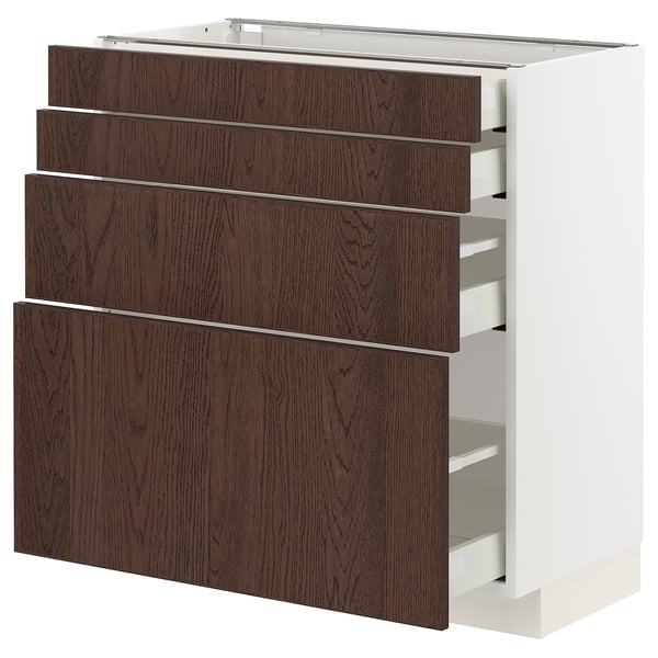 METOD / MAXIMERA Base cab 4 frnts/4 drawers, white/Sinarp brown, 80x41x80 cm