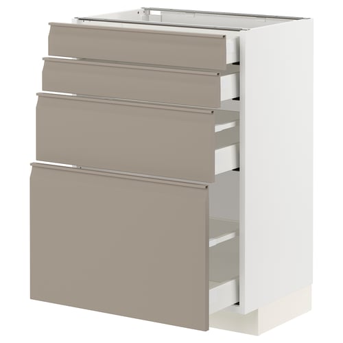 METOD kitchen unit, matte grey-beige, modern design, full extension drawers, minimalistic style.