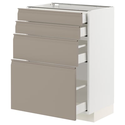 METOD / MAXIMERA Base cab 4 frnts/4 drawers, white/Upplöv matt dark beige, 60x41x80 cm