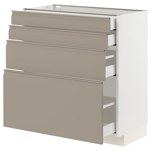 Modern METOD kitchen with grey-beige drawers.