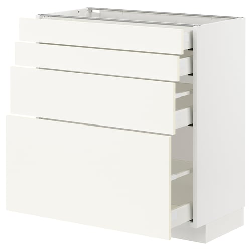 METOD kitchen cabinet in white with multiple drawers and shelves.