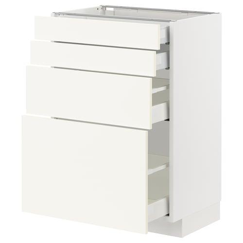 White METOD kitchen cabinet with drawers, sleek modern design.