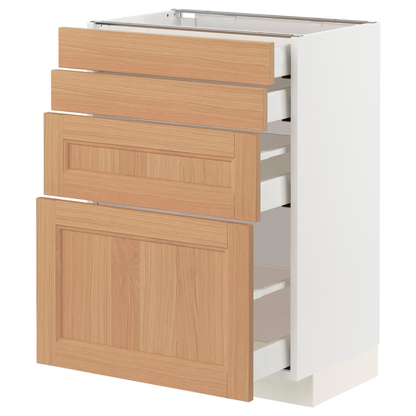 METOD / MAXIMERA Base cab 4 frnts/4 drawers, white/Vedhamn oak, 60x41x80 cm