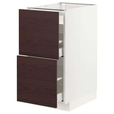 METOD / MAXIMERA Base cab f hob/2 fronts/3 drawers, white Askersund/dark brown ash effect, 40x60x80 cm