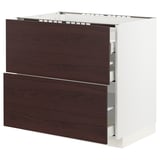 METOD / MAXIMERA Base cab f hob/2 fronts/3 drawers, white Askersund/dark brown ash effect, 90x60x80 cm