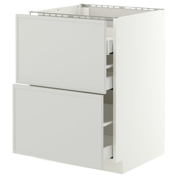 METOD / MAXIMERA Base cab f hob/2 fronts/3 drawers, white/Aspudden light grey, 60x60x80 cm