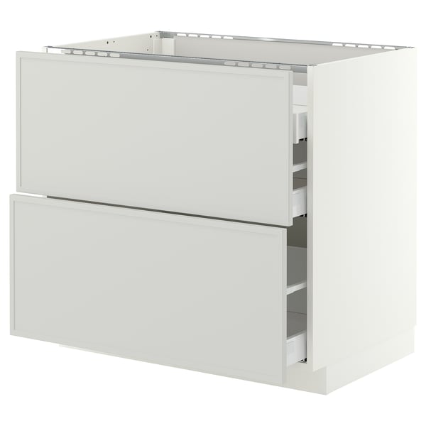 METOD / MAXIMERA Base cab f hob/2 fronts/3 drawers, white/Aspudden light grey, 90x60x80 cm