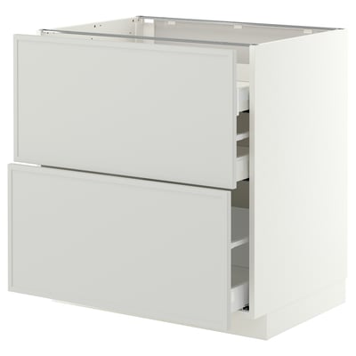 METOD / MAXIMERA Base cab f hob/2 fronts/3 drawers, white/Aspudden light grey, 80x60x80 cm