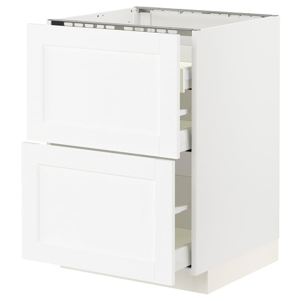 METOD / MAXIMERA Base cab f hob/2 fronts/3 drawers, white Enköping/white wood effect, 60x60x80 cm