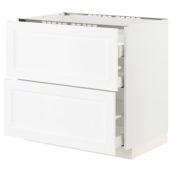 METOD / MAXIMERA Base cab f hob/2 fronts/3 drawers, white Enköping/white wood effect, 90x60x80 cm