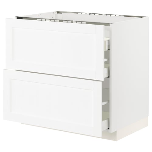 White modern kitchen cabinet, sleek design, multiple drawers, high gloss finish.